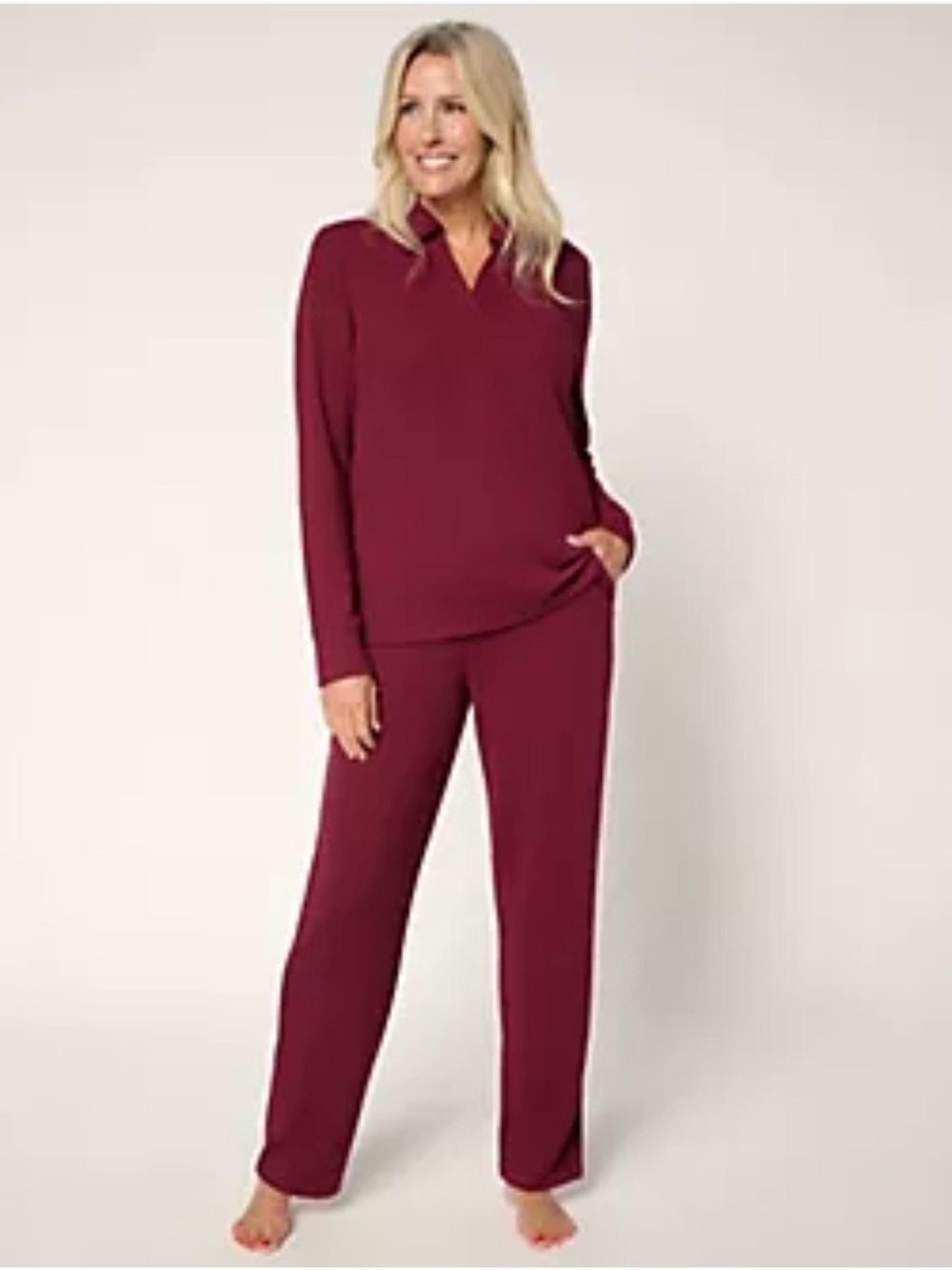 Cuddle Duds Long Sleeve V-Neck Lounge Set - Burgundy NWT